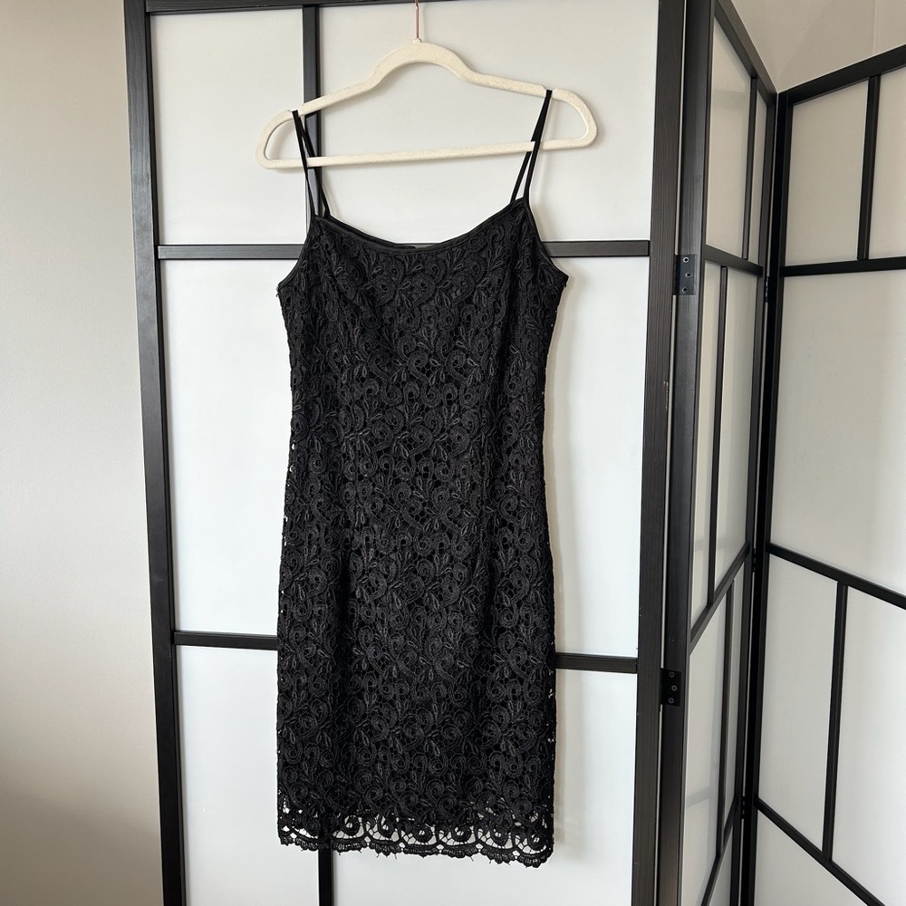 [10] MARINA y2k 90s Women’s Textured Floral Jacquard Overlay Black Mini Dress